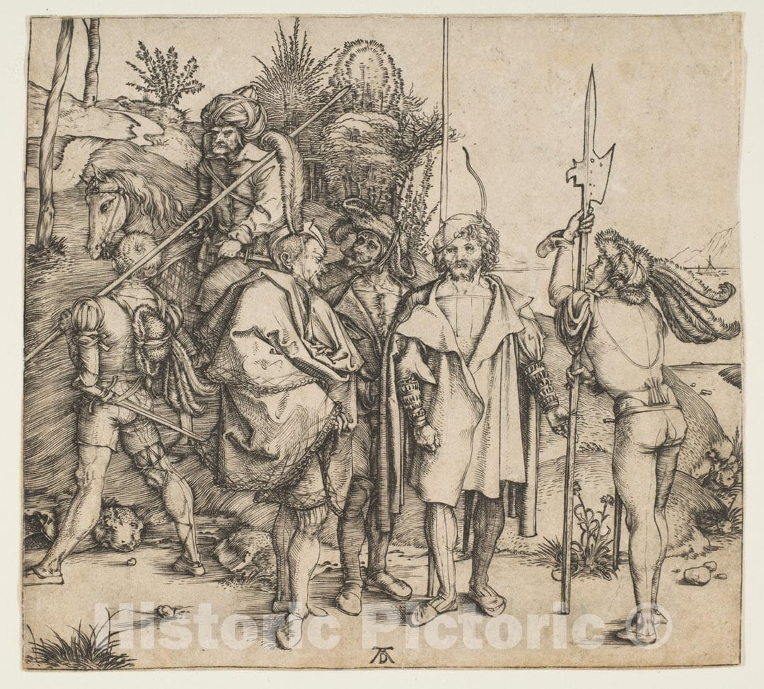 Art Print : Albrecht Dürer - Five Foot Soldiers and a Mounted Turk : Vintage Wall Art