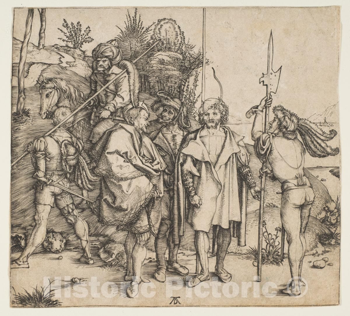 Art Print : Albrecht Dürer - Five Foot Soldiers and a Mounted Turk : Vintage Wall Art