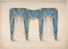 Art Print : British, 19th Century - Design for Blue Curtains with Gold Fringes and Pediments : Vintage Wall Art