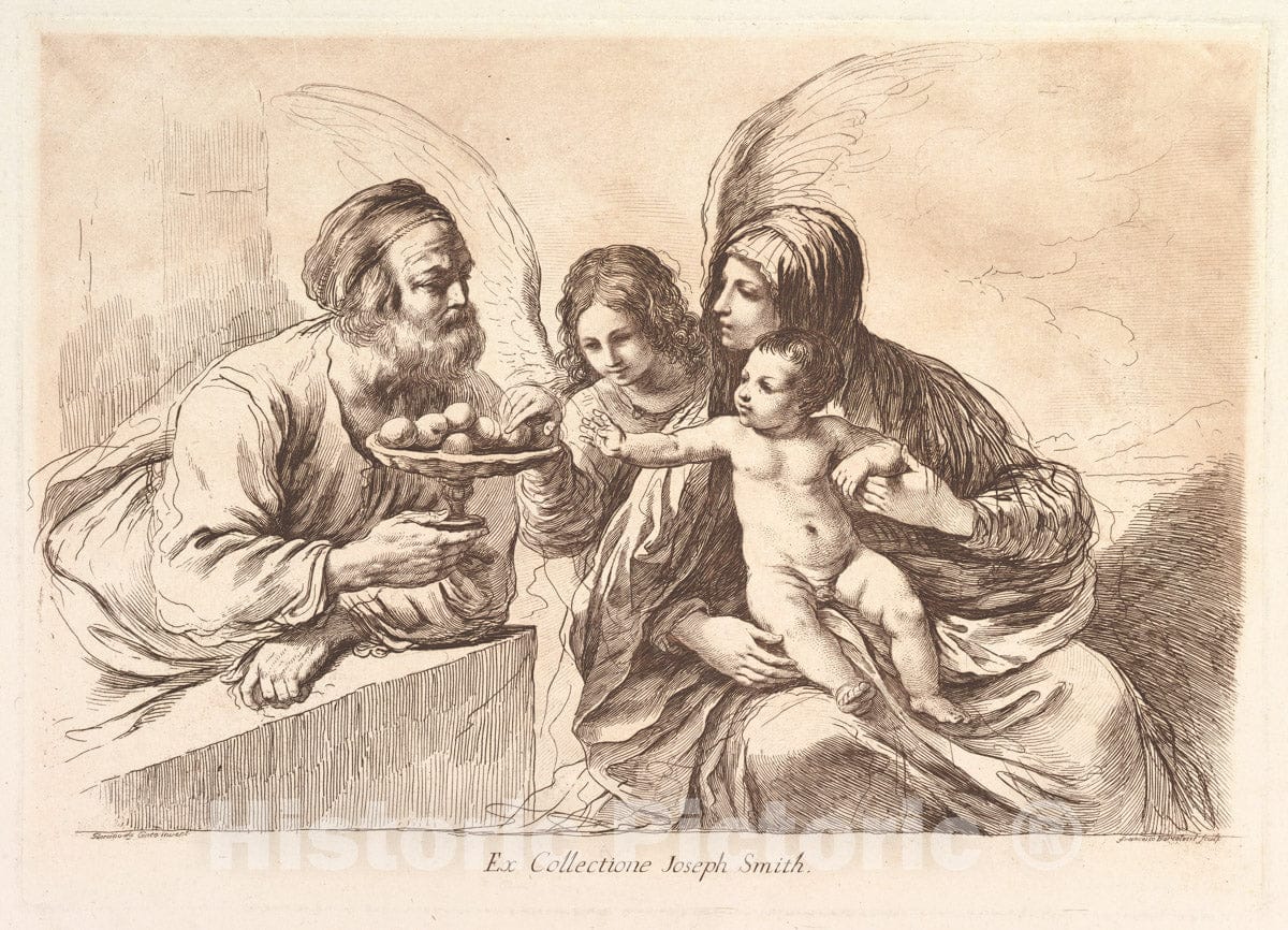 Art Print : The Holy Family, The Christ Child Reaching for a Plate of Fruit held by Joseph - Artist: Guercino (Giovanni Francesco Barbieri) - Created: 1764 : Vintage Wall Art