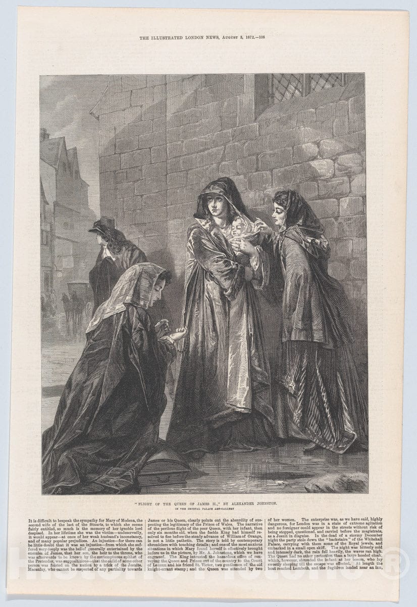 Art Print : Richard Principal Leitch - Flight of The Queen of James II, from Illustrated London News : Vintage Wall Art