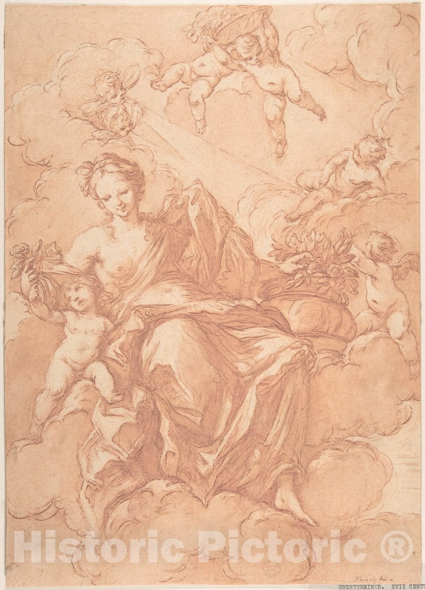 Art Print : Italian, Roman-Bolognese, 17th Century - Female Allegorical Figure with Cherubs(?) : Vintage Wall Art