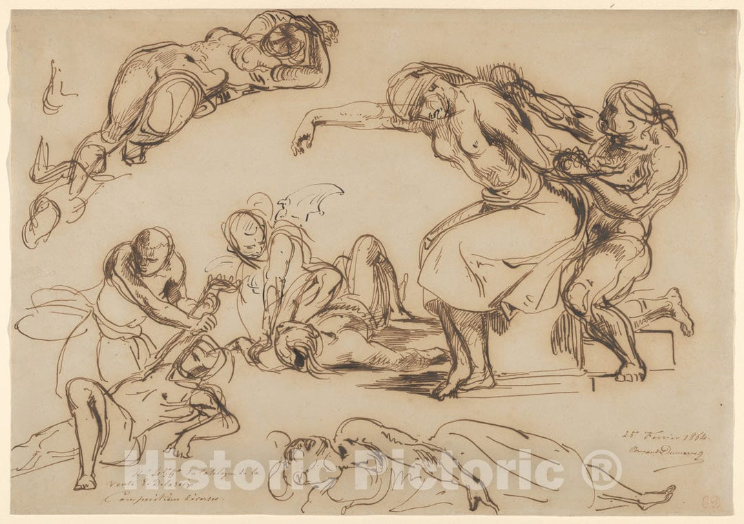 Art Print : Eugène Delacroix - Figure Studies for The Ceiling of The Salon du Roi, Palais Bourbon : Vintage Wall Art