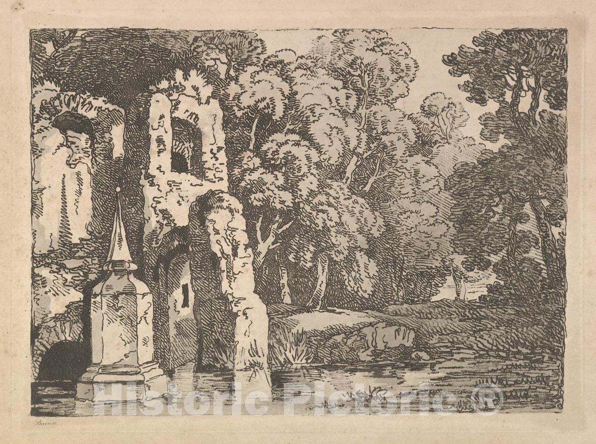 Art Print : Thomas Rowlandson - Ruins Next to a Pool in a Wooded Landscape : Vintage Wall Art