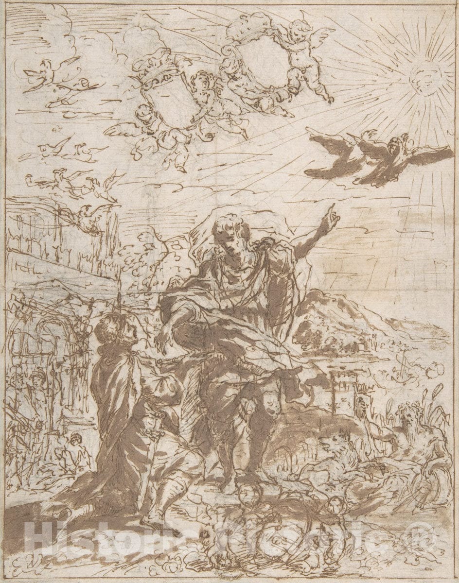 Art Print : Italian, Roman-Bolognese, 17th Century - Romulus Receiving The Augury : Vintage Wall Art