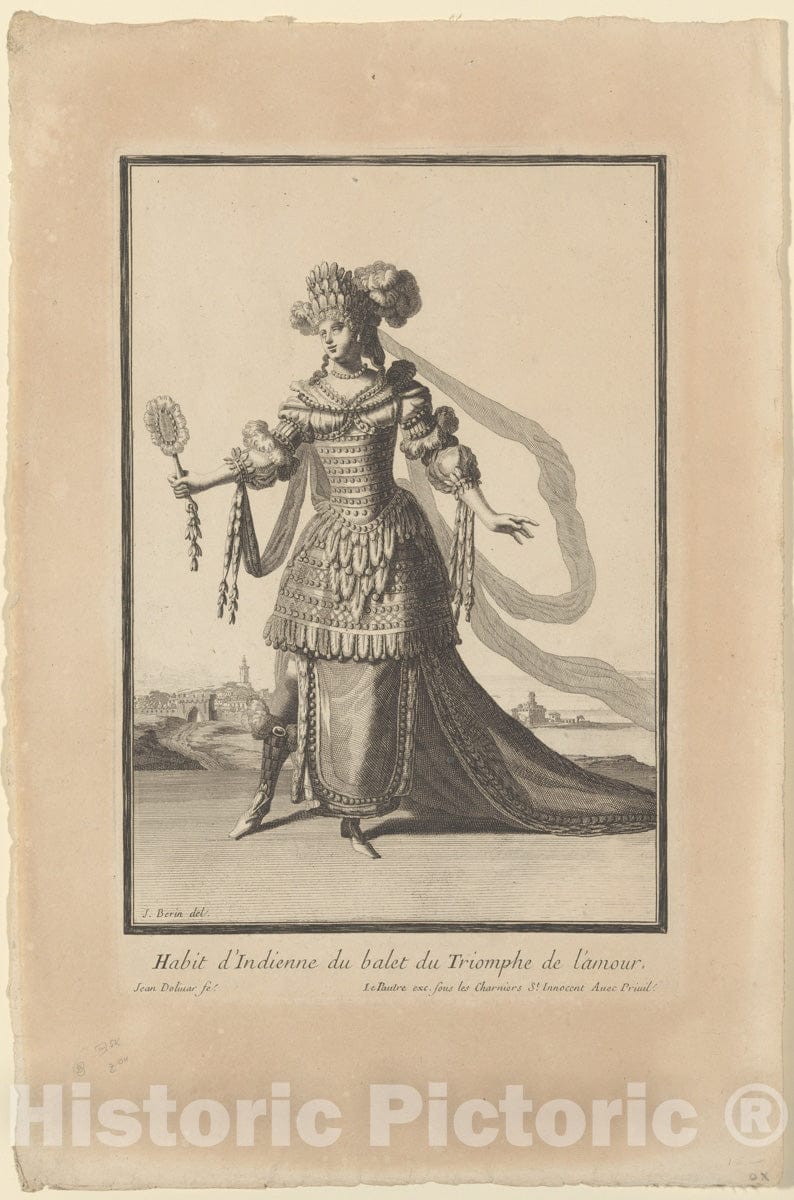 Art Print : Juan Dolivar - Costume of an Indian Woman from The Ballet Triumph of Love (Habit d'Indienne du Balet du Triomphe de L'Amour) : Vintage Wall Art