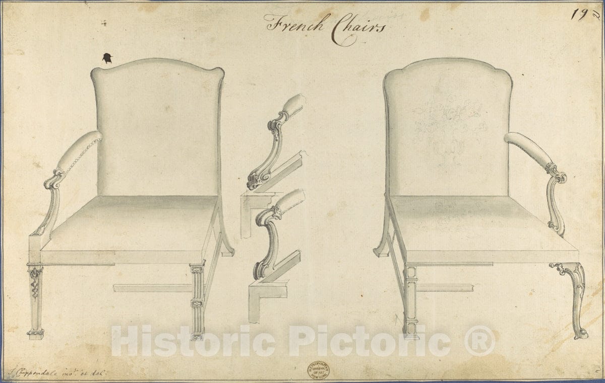 Art Print : Thomas Chippendale - Two French Chairs, in Chippendale Drawings, Vol. I - 424268 : Vintage Wall Art