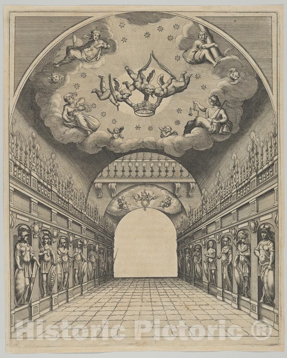 Art Print : Melchior Tavernier - Great Hall, from 'Éloges et Discours sur la triomphante réception du Roy en sa Ville de Paris .' by Jean-Baptiste de Machault : Vintage Wall Art