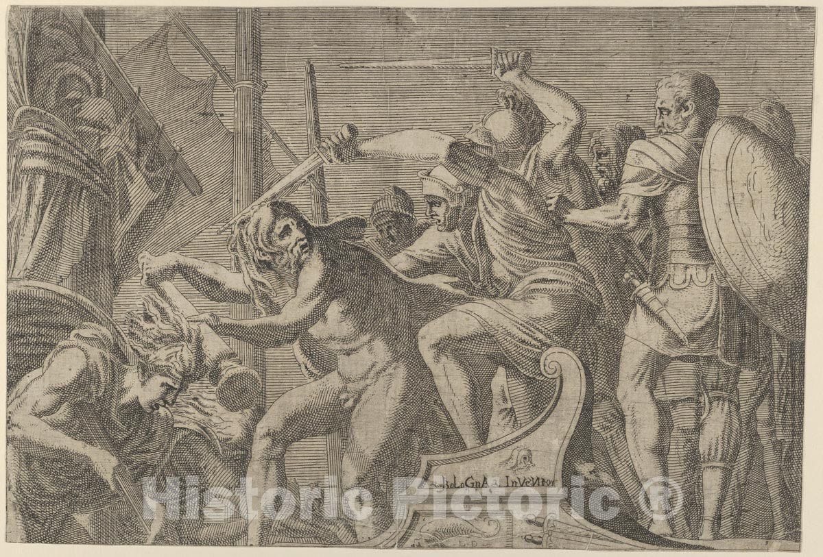 Art Print : Léon Davent - Hercules Fighting Aboard The Argonauts' Ship : Vintage Wall Art