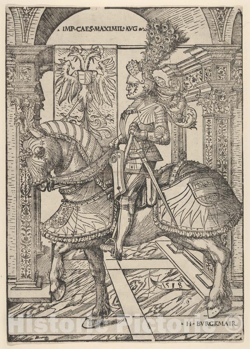 Art Print : Hans Burgkmair - Emperor Maximilian I on Horseback : Vintage Wall Art