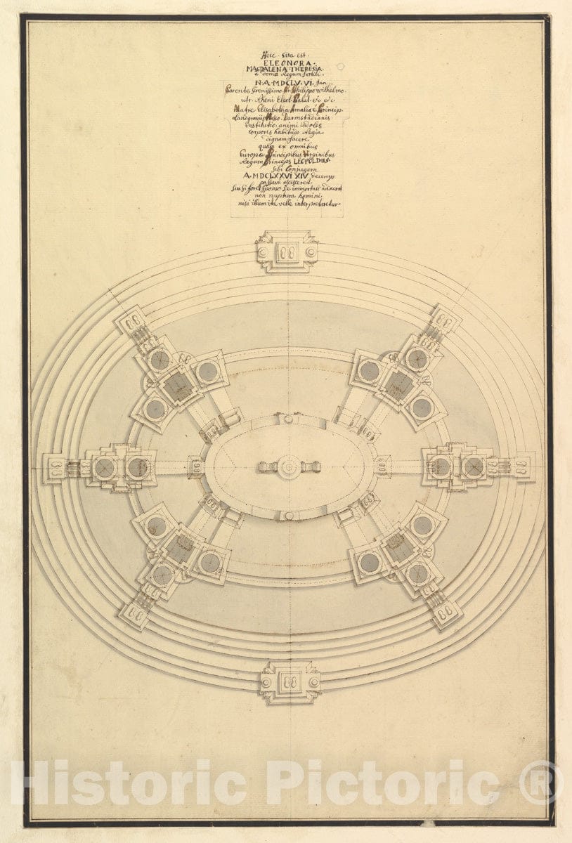 Art Print : Workshop of Giuseppe Galli Bibiena - Ground Plan for a Catafalque for Eleonora Magdalena Theresa (6 Jan. 1655-19 Jan. 1720) : Vintage Wall Art