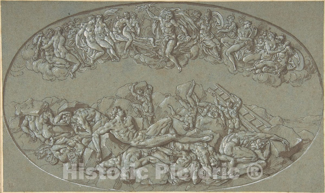 Art Print : Circle of Bernard Picart - Fall of The Giants : Vintage Wall Art