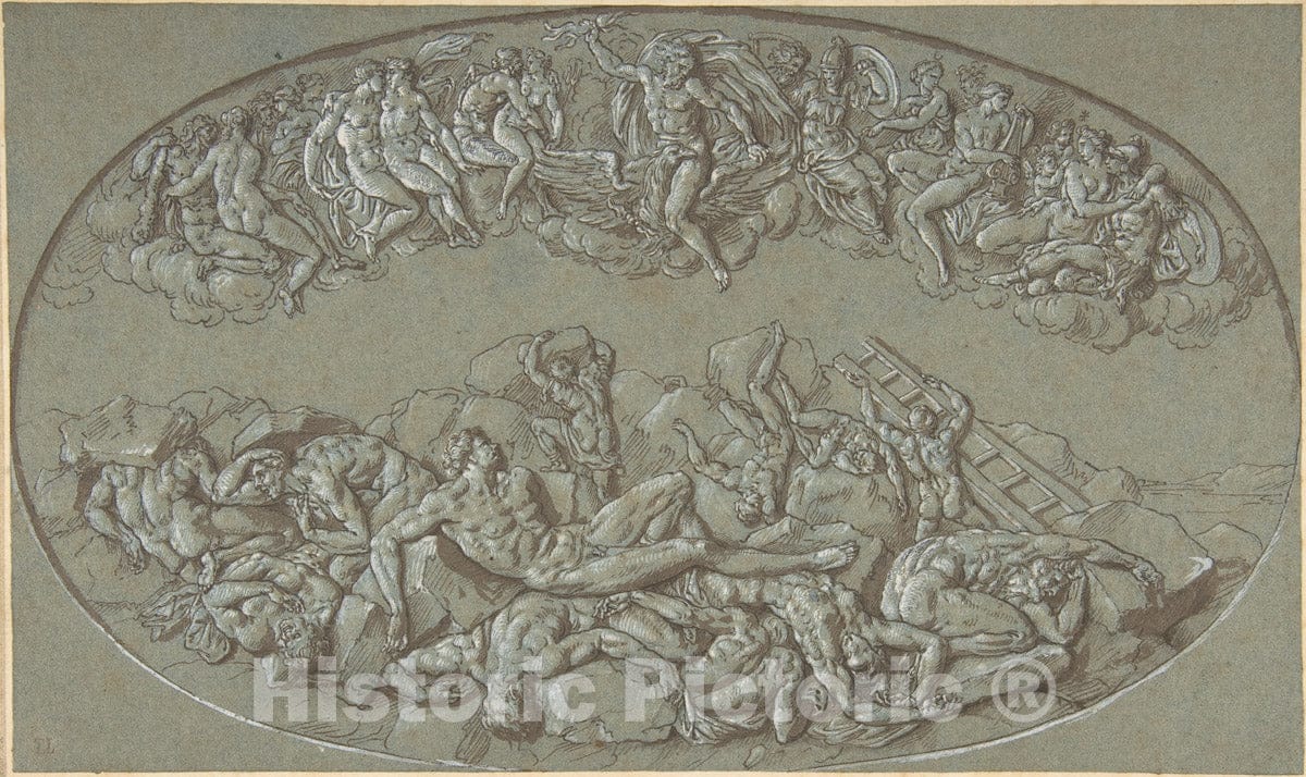 Art Print : Circle of Bernard Picart - Fall of The Giants : Vintage Wall Art