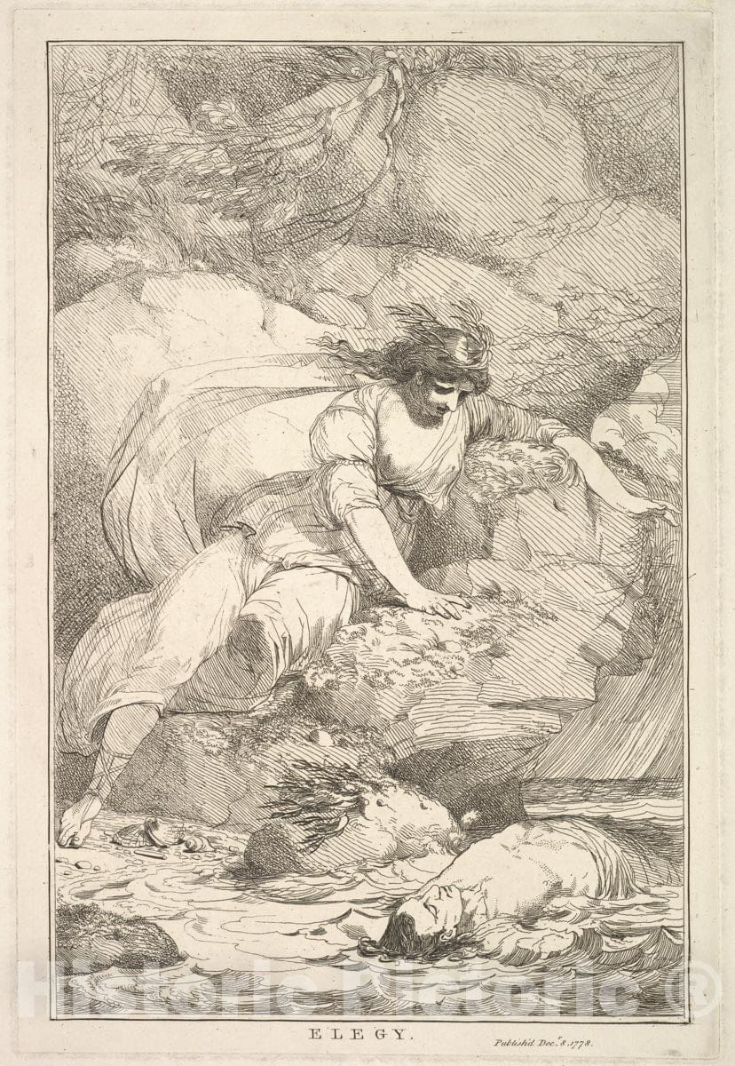 Art Print : Designed, Etched and published by John Hamilton Mortimer - Elegy (from Fifteen Etchings Dedicated to Sir Joshua Reynolds) : Vintage Wall Art