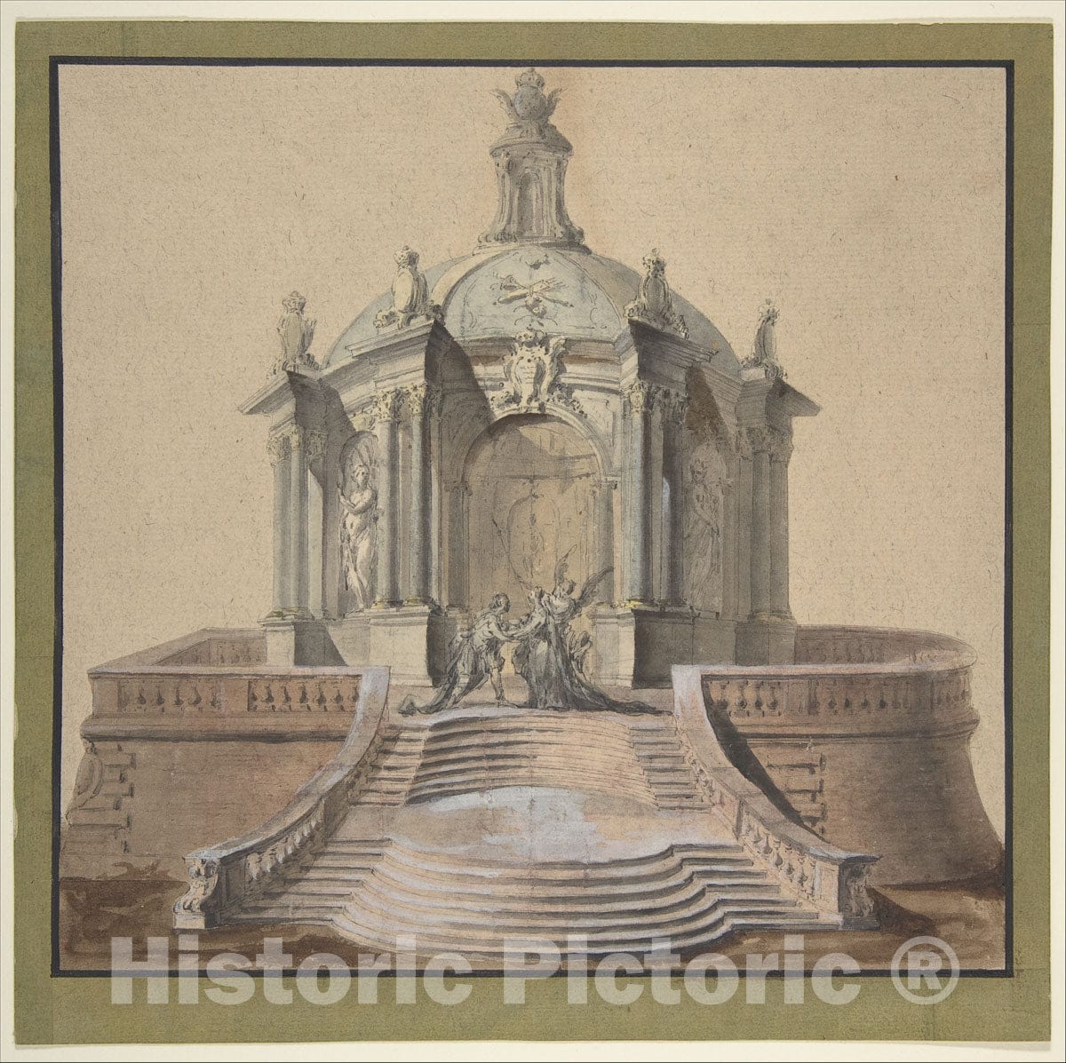 Art Print : Guillaume Thomas Raphaël Taraval - Design for Festival Architecture for an Entry into Paris for The King of Sweden, Frederick I of Hesse 1 : Vintage Wall Art