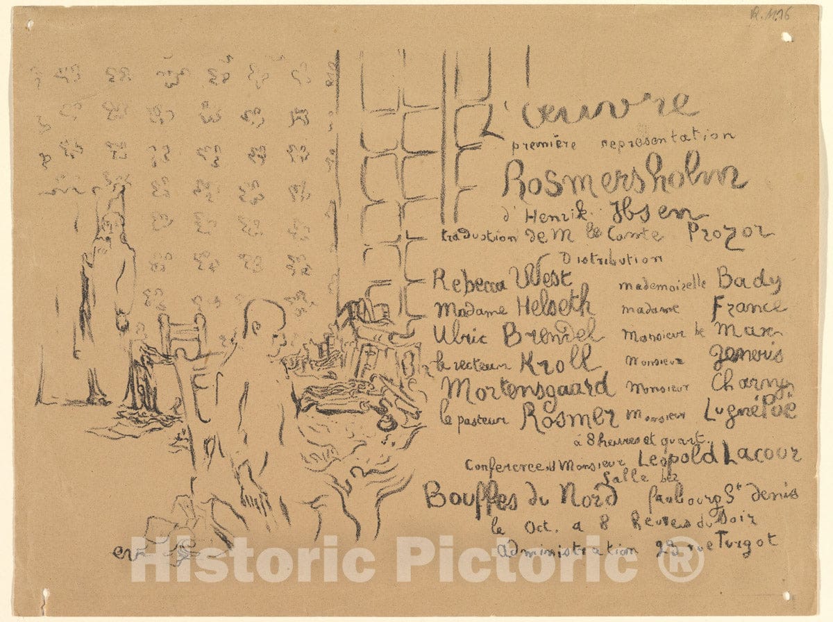Art Print : Édouard Vuillard - Rosmersholm, Program from Théâtre de l'Oeuvre, October 1893 : Vintage Wall Art