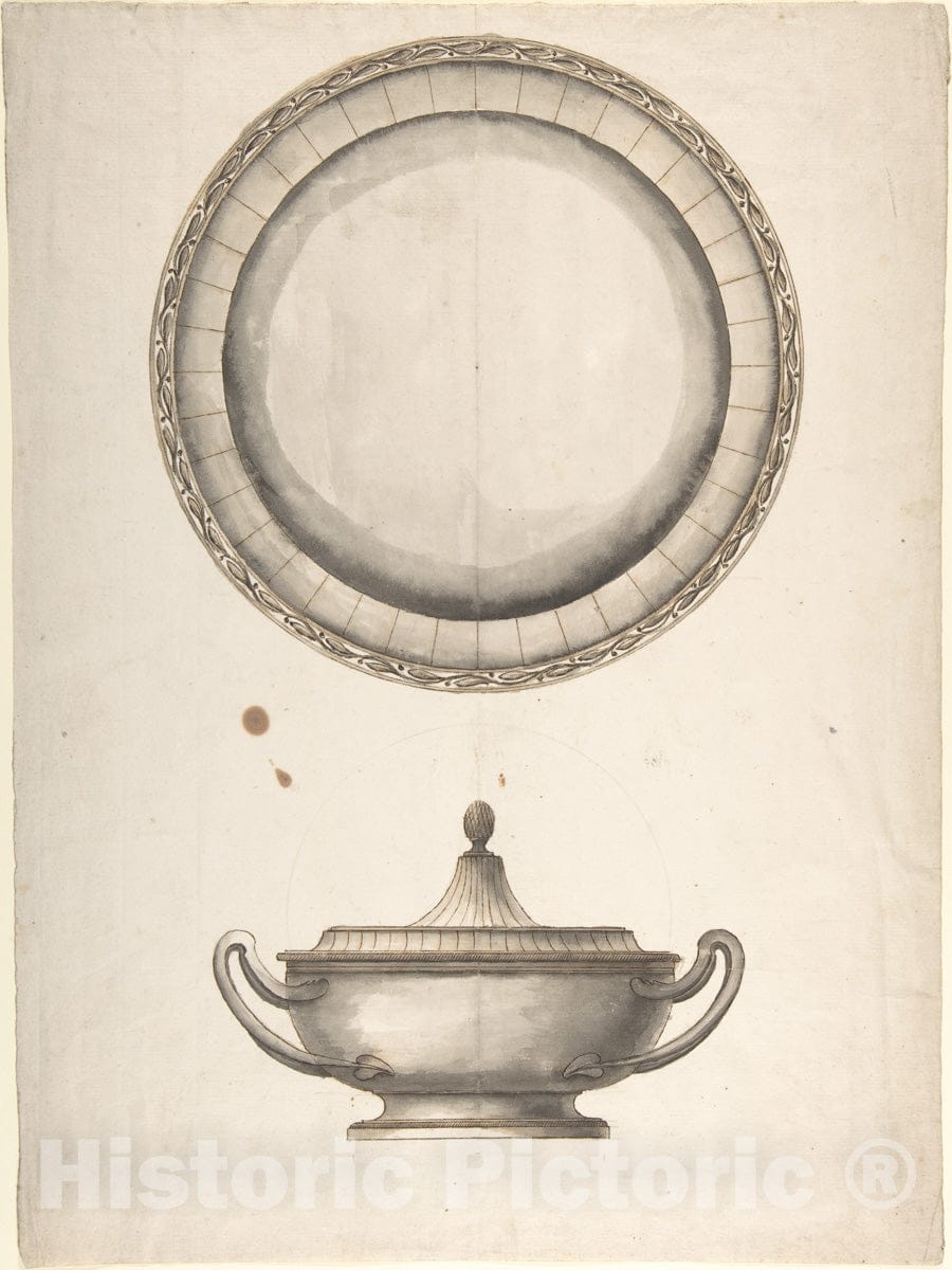 Art Print : Italian, 19th Century - Covered Dish with Tray 1 : Vintage Wall Art