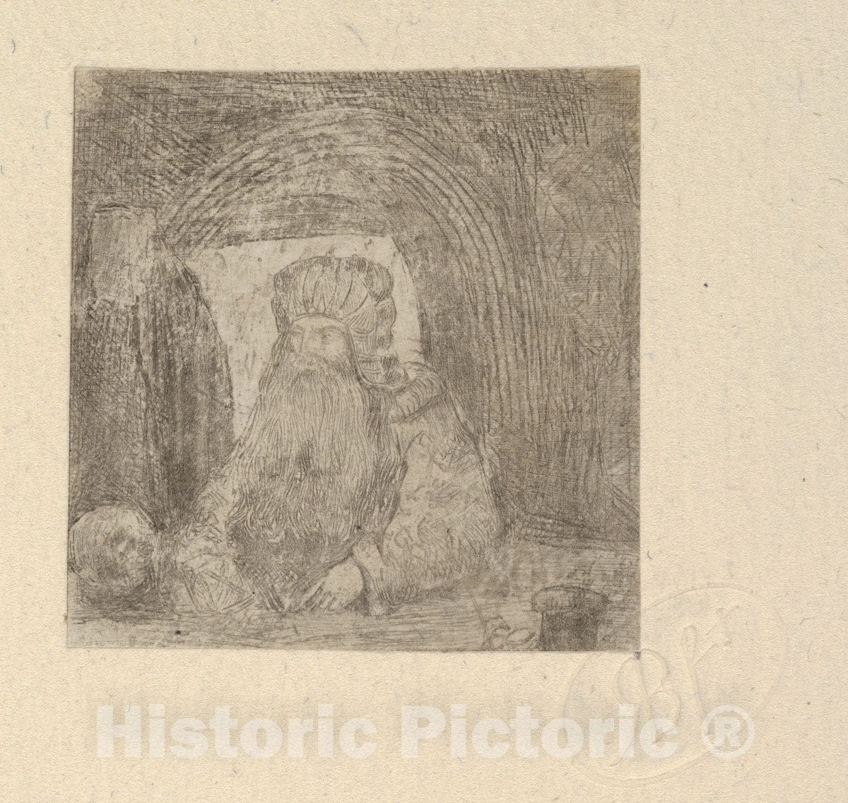 Art Print : Rodolphe Bresdin - L'Ermite à la Tête de Mort (The Hermit with Skull) : Vintage Wall Art