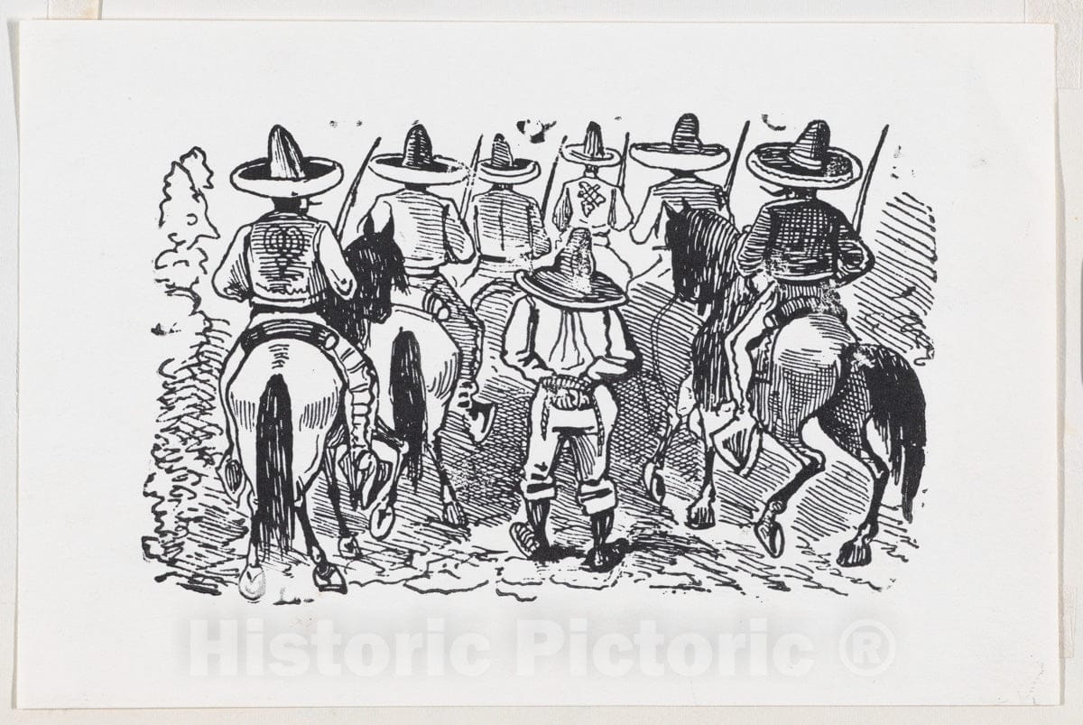 Art Print : A Group of Zapata Followers on Horseback - Artist: Jose Sanchez - Created: c1880 : Vintage Wall Art