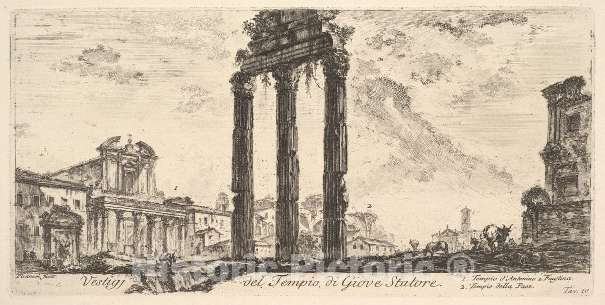 Art Print : Plate 10: Ruins of The Temple of Jupiter Stator - Artist: Giovanni Battista Piranesi - Created: c1748 : Vintage Wall Art