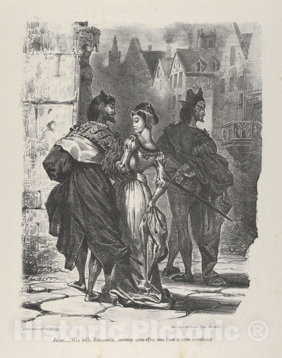 Art Print : Eugène Delacroix - Faust Trying to Seduce Marguerite (Goethe, Faust) : Vintage Wall Art