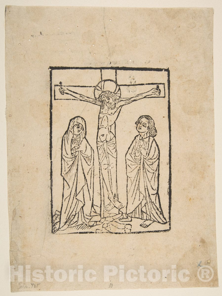 Art Print : Anonymous, 15th Century - Christ on The Cross, with The Virgin and Saint John : Vintage Wall Art
