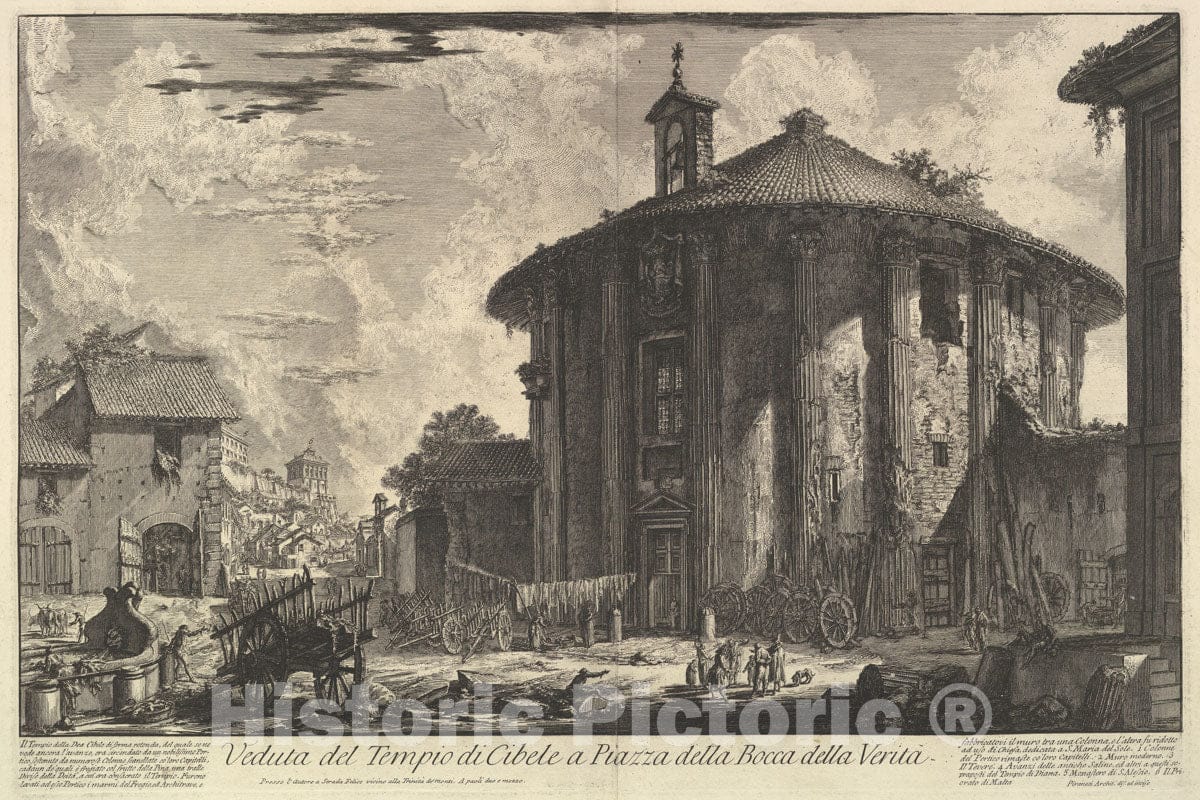 Art Print : View of The Temple of Cybele in The Piazza of The Bocca Della Verita - Artist: Giovanni Battista Piranesi - Created: c1758 : Vintage Wall Art