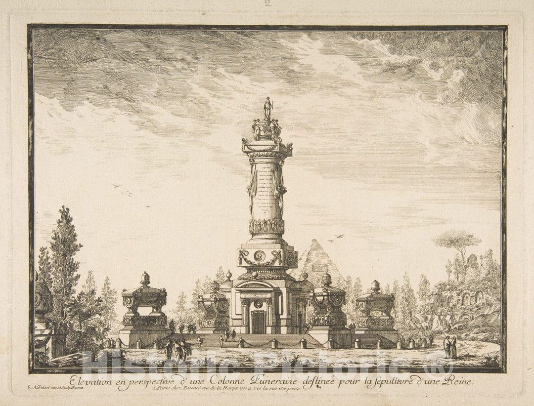Art Print : Ennemond Alexandre Petitot - Elevation en Perspective d'une colonne destinée Pour la Sépultre d'une Reine : Vintage Wall Art