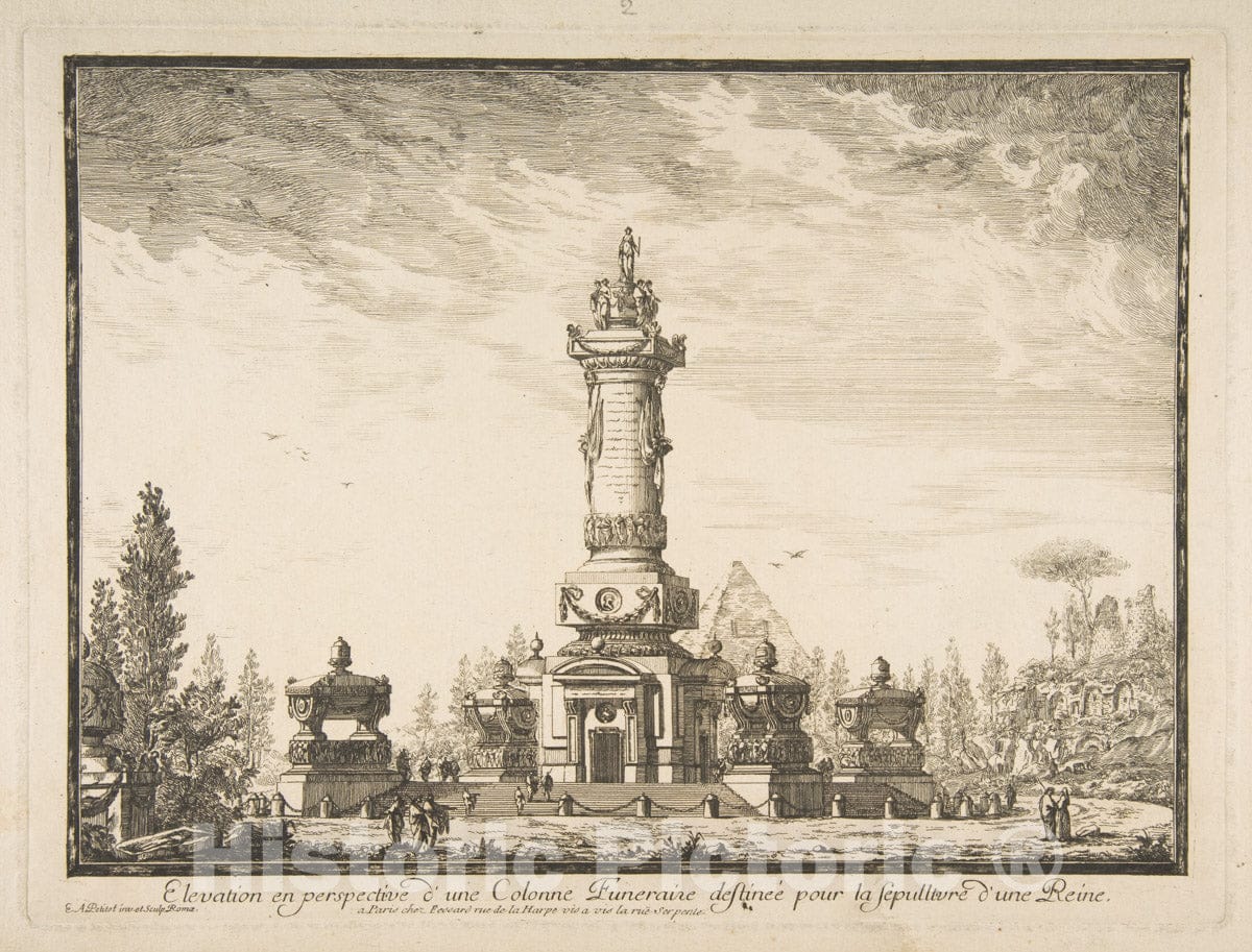 Art Print : Ennemond Alexandre Petitot - Elevation en Perspective d'une colonne destinée Pour la Sépultre d'une Reine : Vintage Wall Art