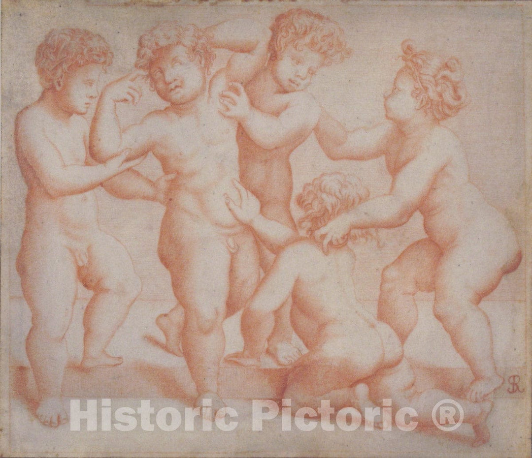 Art Print : After Marco Dente - Frieze of Five Putti : Vintage Wall Art