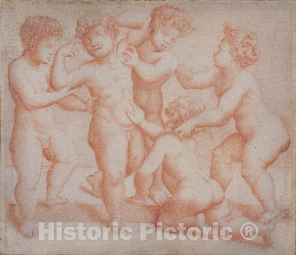Art Print : After Marco Dente - Frieze of Five Putti : Vintage Wall Art