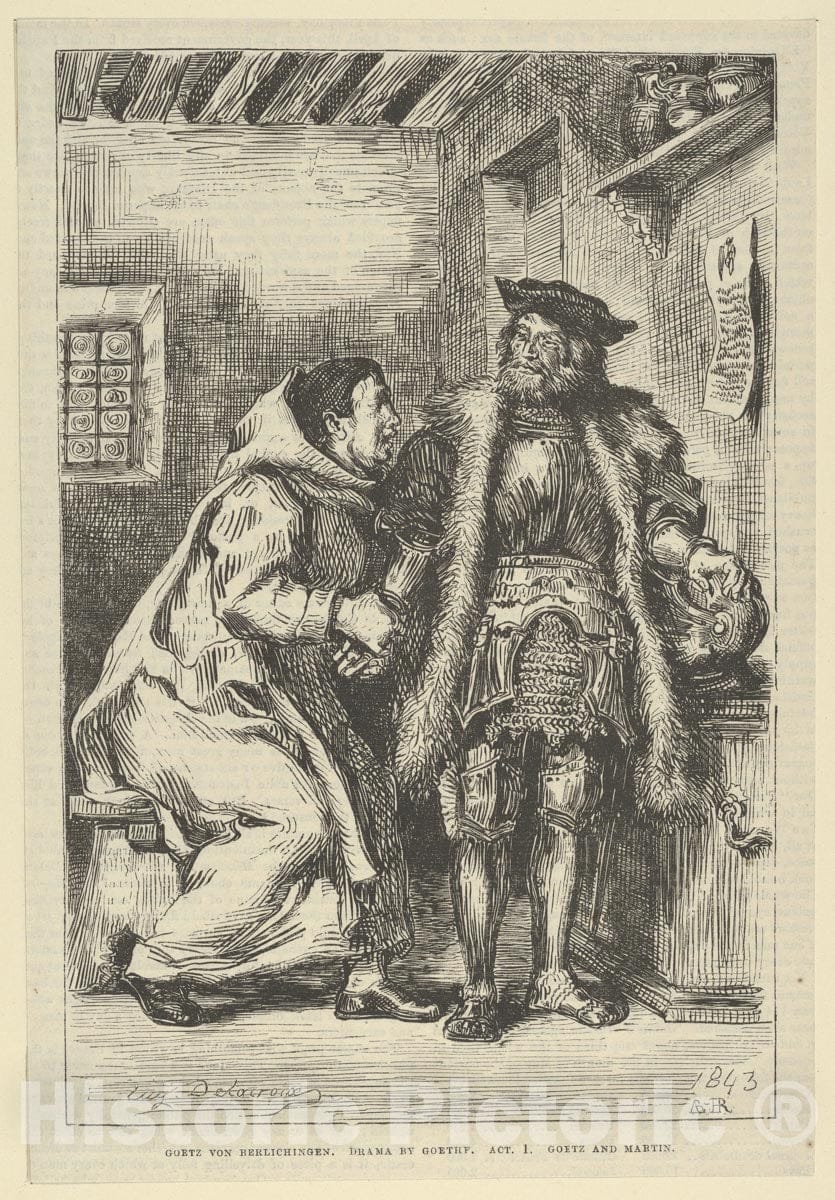 Art Print : Eugène Delacroix - Goetz and Friar Martin : Vintage Wall Art