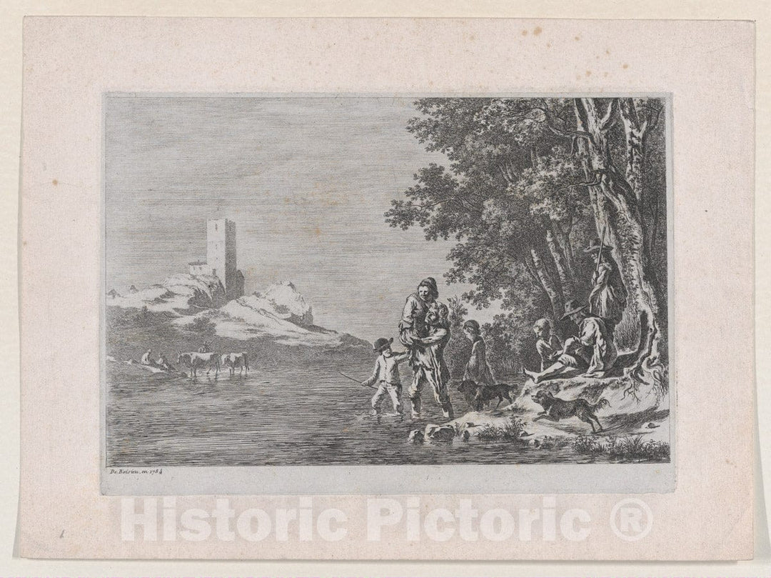 Art Print : Johann Georg Primavesi - Figures Crossing a River : Vintage Wall Art