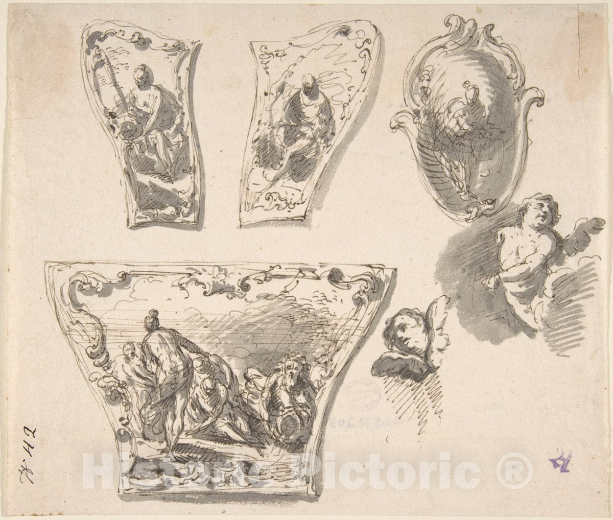 Art Print : Italian, First Half of The 18th Century - Various Designs for Parts of a Carriage : Vintage Wall Art