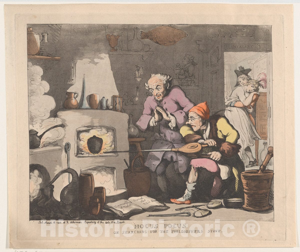 Art Print : Thomas Rowlandson - Hocus Pocus, or Searching for The Philsopher's Stone : Vintage Wall Art