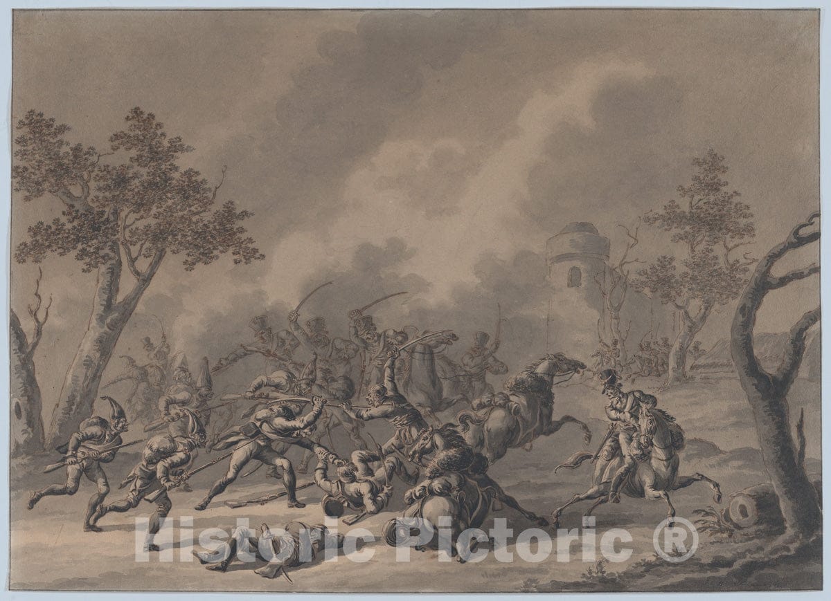 Art Print : Follower of Dirk Langendijk - A Battle Between Cavalrymen and Infantry : Vintage Wall Art