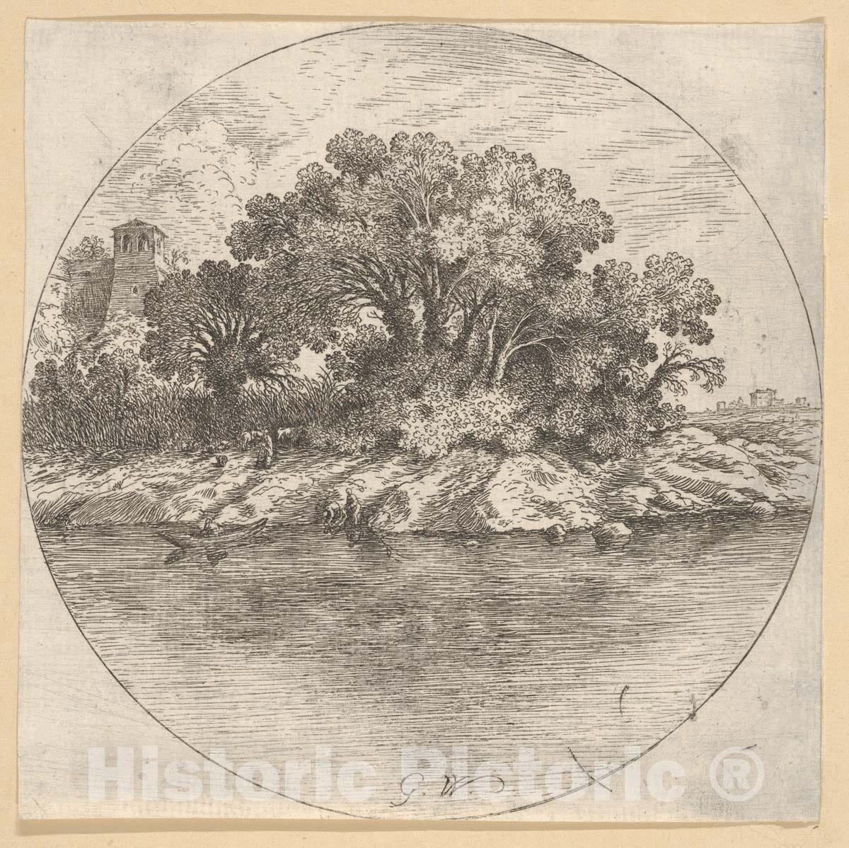 Art Print : Goffredo Wals - Landscape with Trees by The Water : Vintage Wall Art