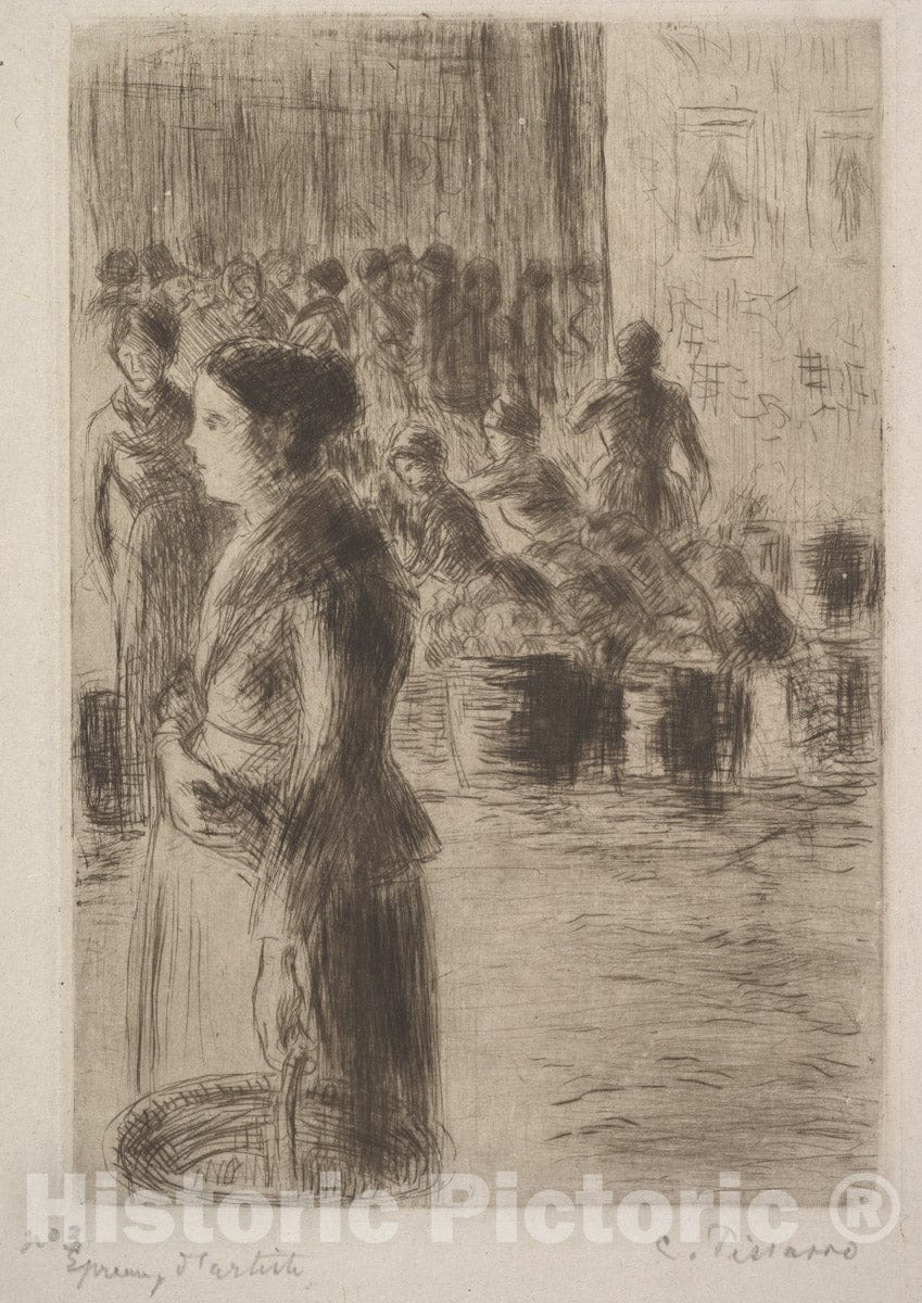 Art Print : Camille Pissarro - The Maid at The Market : Vintage Wall Art
