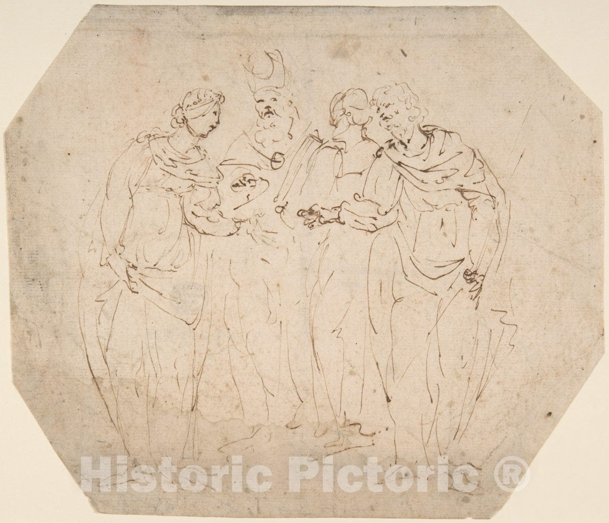 Art Print : Italian, 17th Century - Meeting of Four Figures : Vintage Wall Art