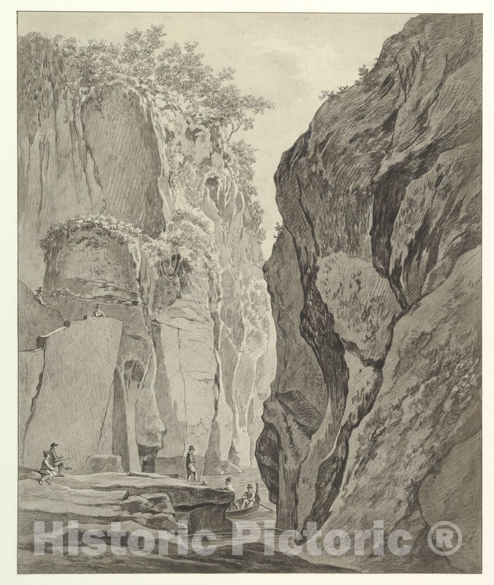Art Print : Daniël Dupré - Figures Boating in a Gorge Near Sorrento : Vintage Wall Art