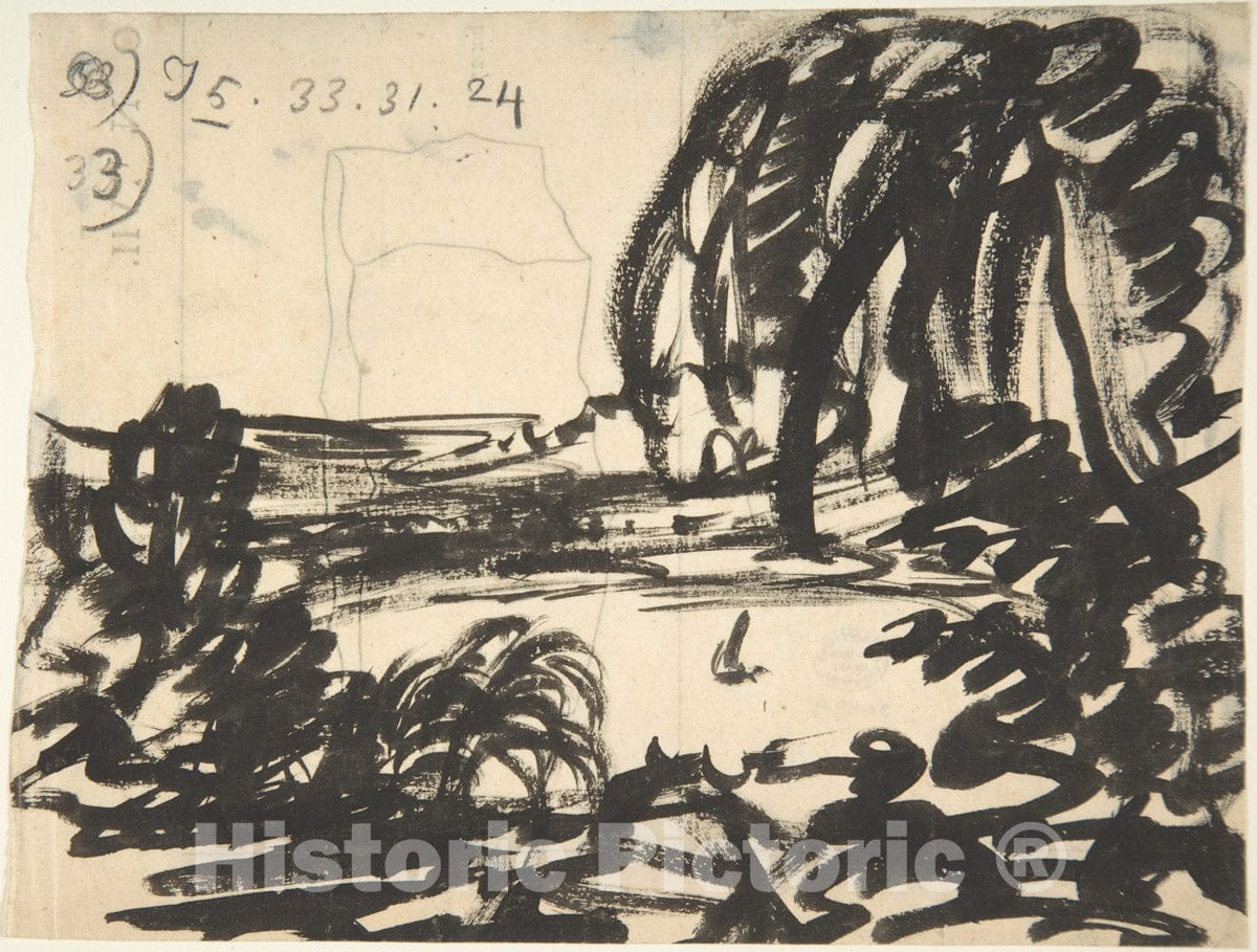 Art Print : Alexander Cozens - A Blot-Lake with Boat, Surrounded by Trees : Vintage Wall Art