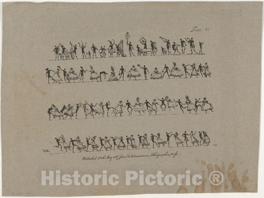 Art Print : Rudolph Ackermann - Four Rows of Musicians and Dancers : Vintage Wall Art