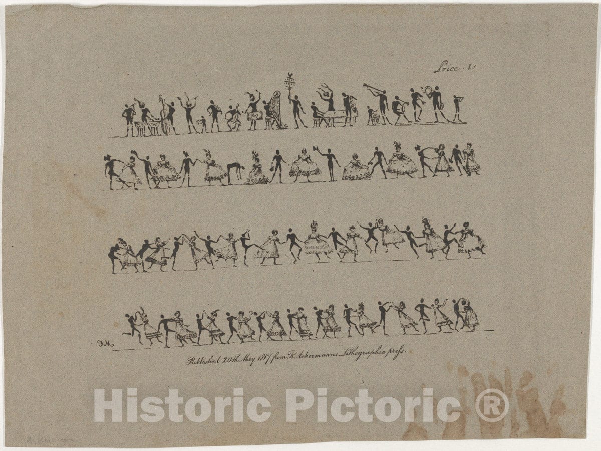 Art Print : Rudolph Ackermann - Four Rows of Musicians and Dancers : Vintage Wall Art