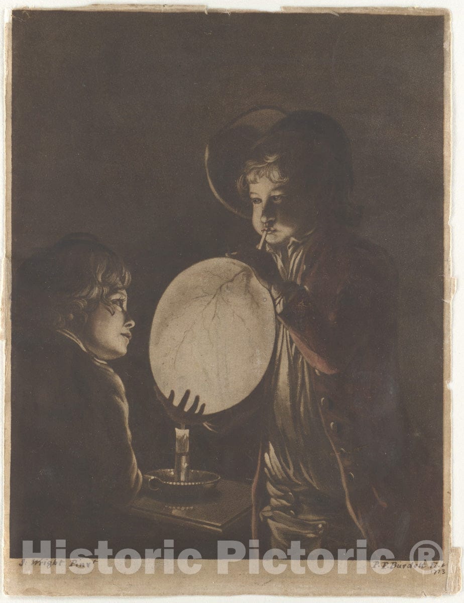 Art Print : Peter Perez Burdett - Two Boys Blowing a Bladder by Candle-Light : Vintage Wall Art