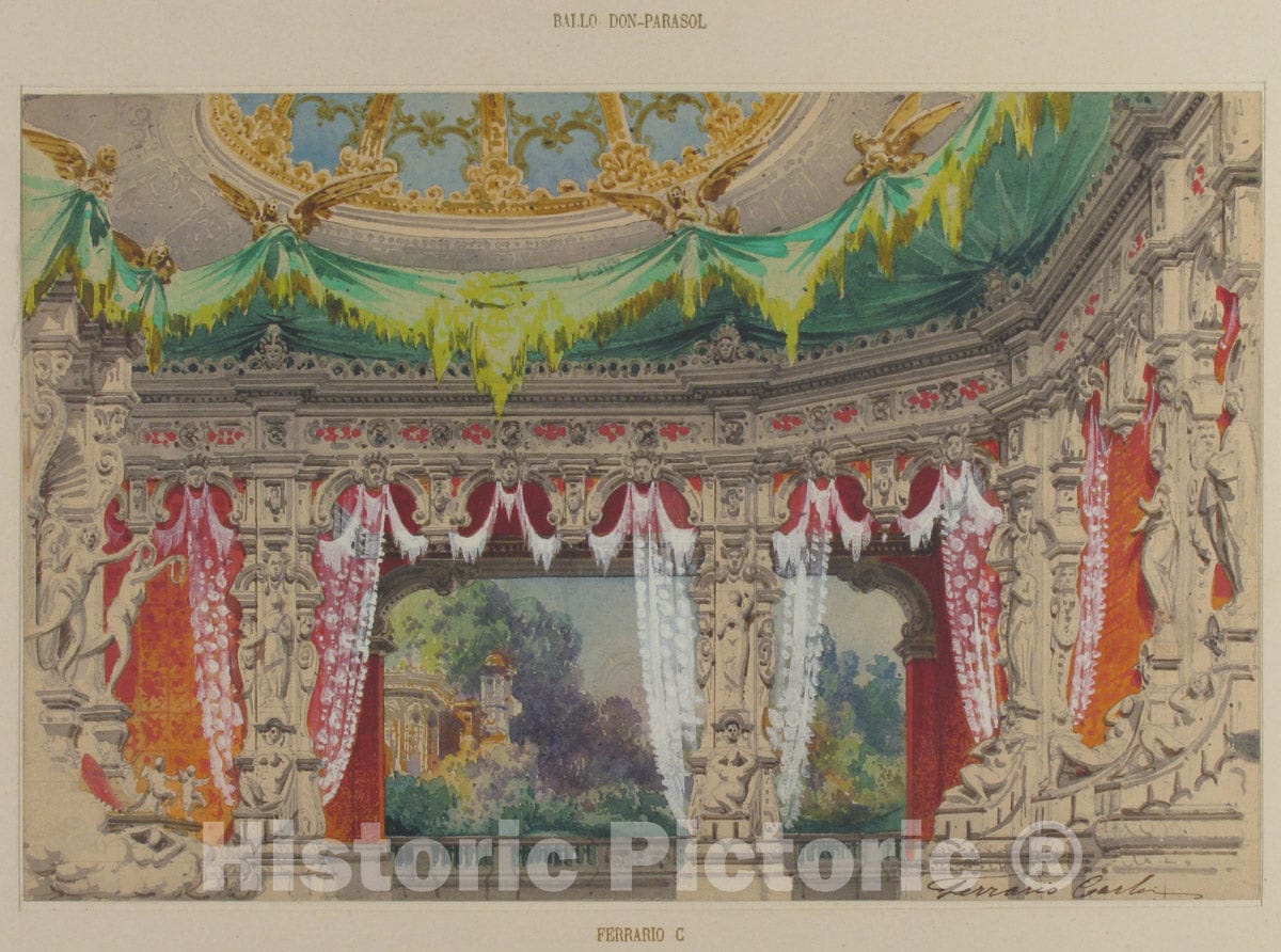 Art Print : Carlo Ferrario - Stage Set Design for a Ballet: Don Parasol : Vintage Wall Art