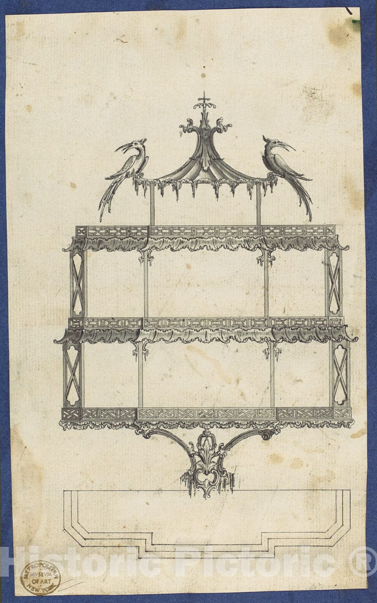 Art Print : Thomas Chippendale - Hanging Shelves, from Chippendale Drawings, Vol. II 4 : Vintage Wall Art