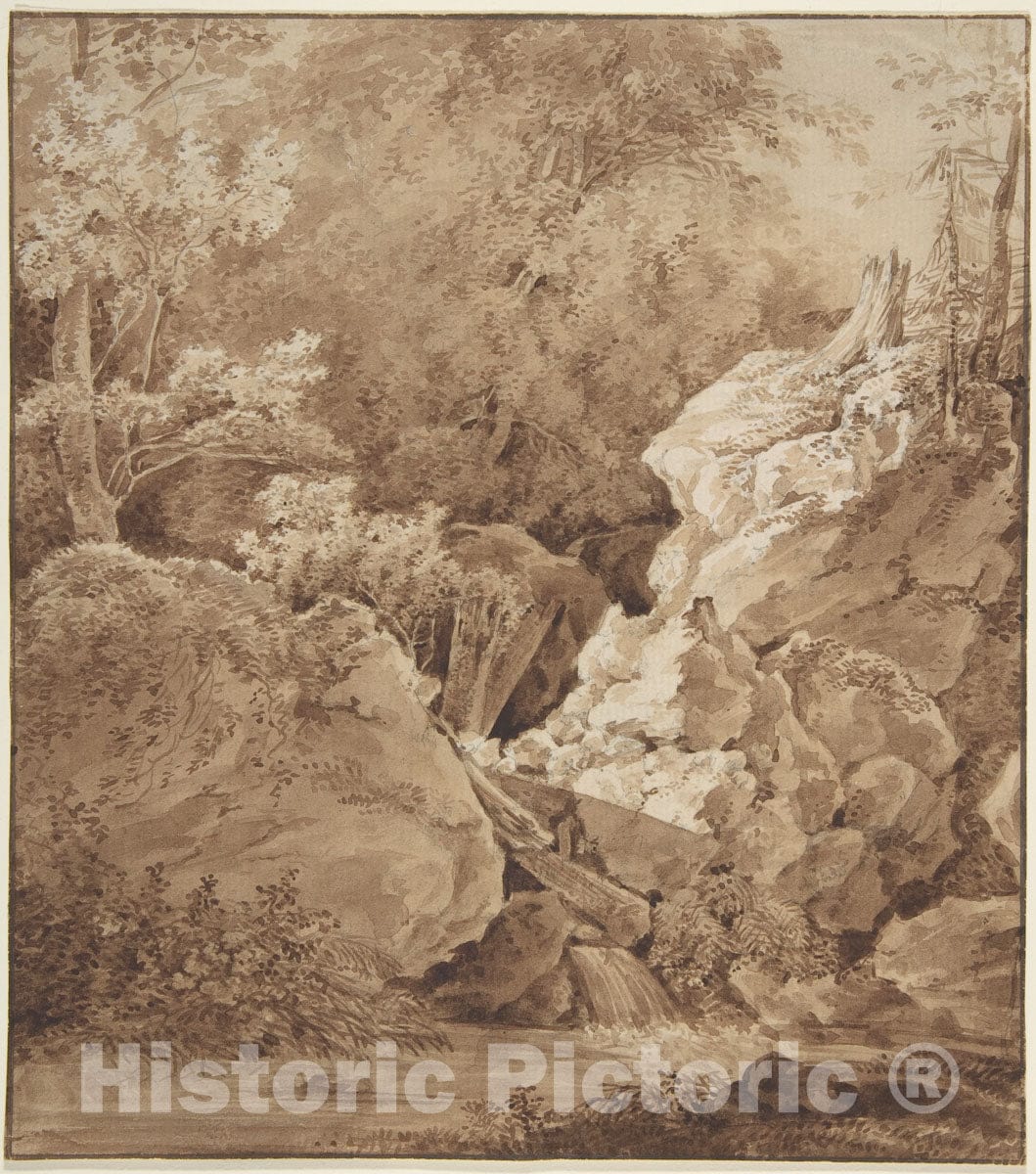 Art Print : Johann Georg von Dillis - Woodland Scene with Mountain Stream : Vintage Wall Art