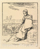 Art Print : Drawn by Jean-François Millet - Seated Shepherdess : Vintage Wall Art