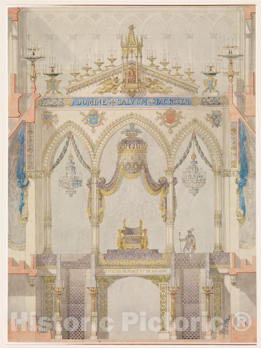 Art Print : Charles Percier - Elevation of Rood Screen with Throne of Louis XVIII, Reims Cathedral : Vintage Wall Art