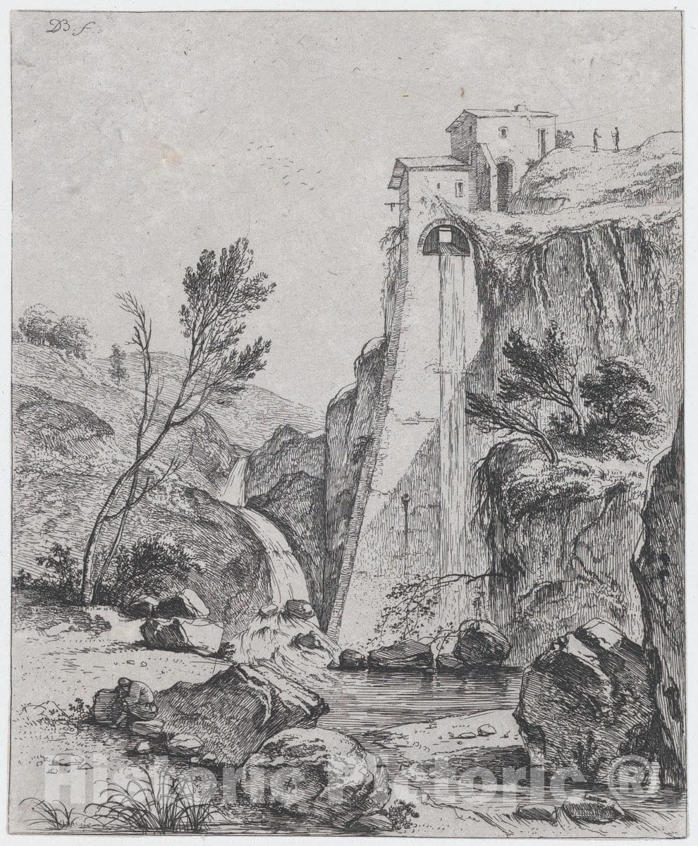 Art Print : Jean Jacques de Boissieu - Waterfall After Breenberg : Vintage Wall Art